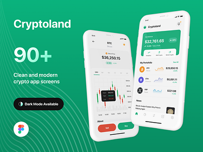 Cryptoland - Crypto Market App UI Kit app bank bitcoin blockchain branding crypto cryptocurrency design finance fintech illustration money trade ui ui8 uidesign uikit ux uxdesign wallet