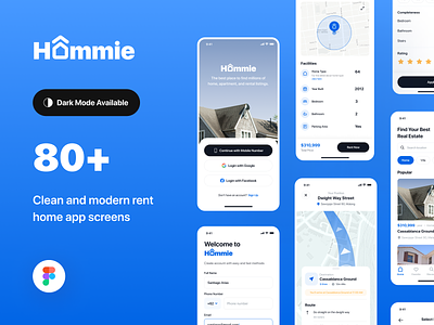 Hommie - Real Estate App UI Kit airbnb app book booking branding clean design home house mobile mobile app real estate rent ui ui8 uidesign uikit ux uxdesign