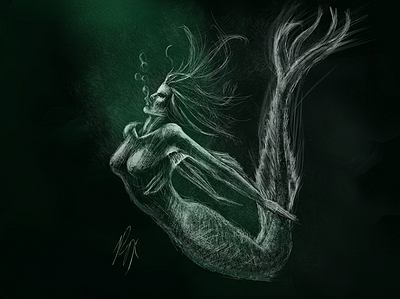 MerMay2020 | Challenge black fantasy art illustration mermaid mermay mermay2020 ocean sketch underwater