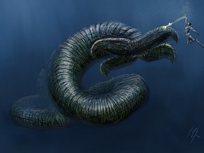 KaiJune2020 | Challenge brent weeks digital painting dune duneworm fanart fantasy art illustration kaiju kaijumonster kaijune kaijune2020 lightbringer mixed media ocean sandworm sea demon sketch