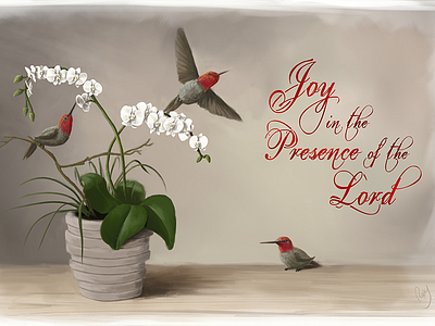Joy in the Presence of the Lord christian art digital painting hummingbird orchid