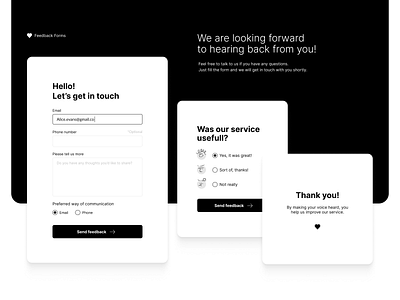 Feedback forms black clean design concept design contact form dark design feedback figma form minimal minimalistic typography ui ux web design web site white