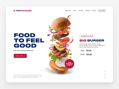 The design concept of an American fast food restaurant american burger clean desing cleanly concept concept design design eat fastfood figma food landing main page minimal restaurant typography ui uiux ux web design