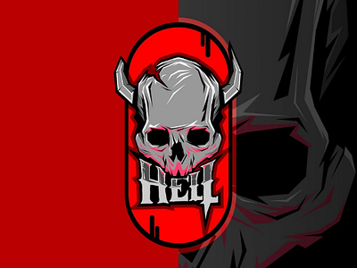 Hell black bone design designgraphic hell logo mascot modern red skull