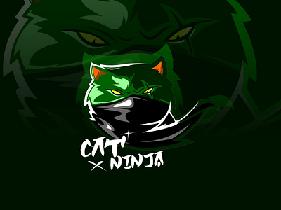 Cat ninja black cat green japan logo mascot ninja