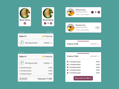 Restaurant app component cards