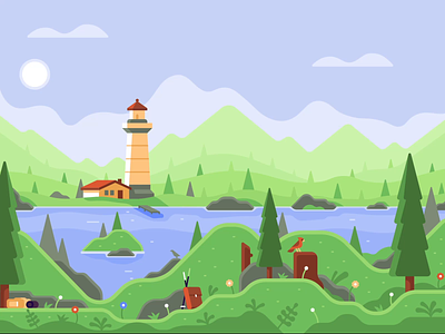 Animated Illustration of Lakeside View after effects animation hack day illustration iphone mobile onboarding