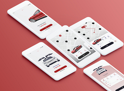 Rental: An electric car rental app branding design mobile ui red rental tesla ui ux