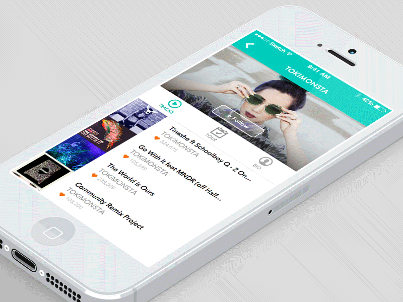 Music App Concept app button flat interface ios iphone list mobile music navigation profile scroll