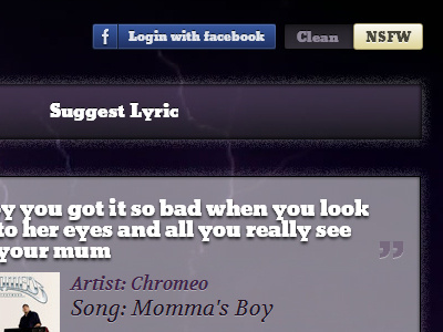 Epic Facebook Login and NSFW toggle button facebook interface design login purple toggle web app web application
