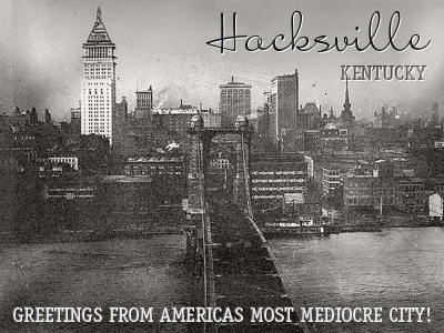 Hacksville Dribble design old fashioned postcard type