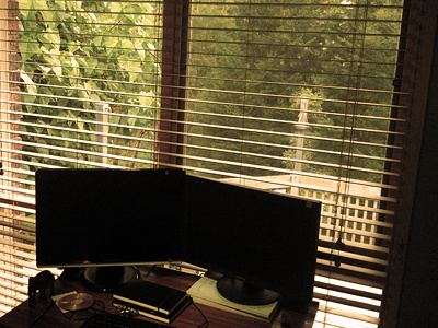 The View computer desk photo rebound sepia workspace