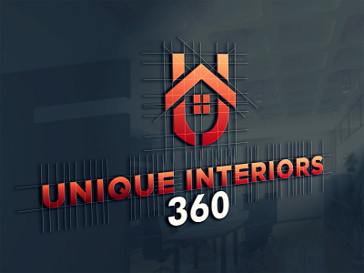 Unique Interiors 360 360 branding flat house interior logo unique unique logo vector