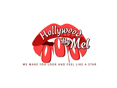 Hollywood By Mel creative design feel hand lettering hollywood lips logo nails red star styler white