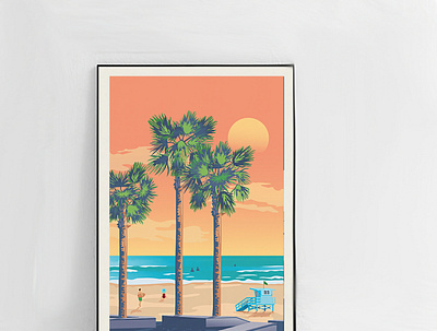 LA Sunset art beach branding business cali beach california custom design digital graphic design home deco illustraion ocean wall art