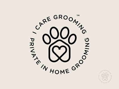 I Care Grooming (circle badge version) animals circle circle badge dog dog grooming dog paw dogs grooming heart icon identity logo love mark paw pet pet care symbol