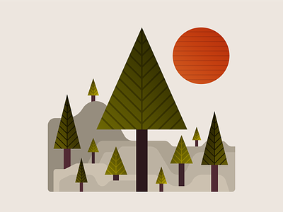 Forest setting forest hills illustration illustration design minnesota pine pine trees rocky sun trees