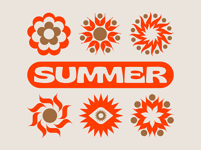 SUMMER 70s fire flames flower flowers garden nature rays retro season sol summer sun symbol symbols trippy type typography