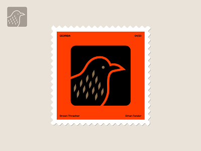 Georgia State Stamp bird crop feathers georgia icon illustration logo nature nest postage stamp southern square stamp symbol the south thrasher thrasher bird