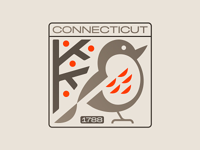 Connecticut badge beak beer beer coaster berries berry berry branch bird charter oak connecticut feathers icon illustration logo nature new england oak robin symbol usa