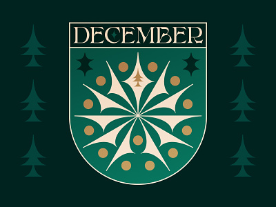December Badge badge cedar december golden heraldry holly illustration leaf logo nature pine sharp shield snowflake spruce symbol tree tree farm type winter