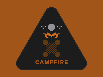 Campfire illustration badge camp fire illustration moon nature stars triangle wood