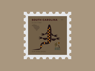 South Carolina icon palm tree salamander south carolina stamp sun usa water waves