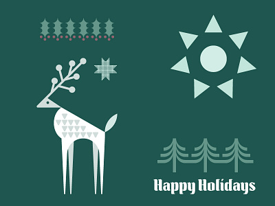 Post Card christmas deer holly illustration pattern pine trees post card reindeer snow sun winter