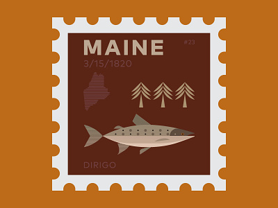 Maine fish layout logo maine nature pine trees postage salmon stamp symbol