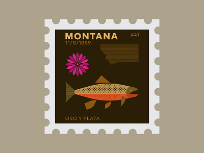 Montana stamp bitterroot cutthroat fish flower icon logo montana postage stamp symbol trout