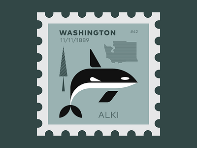 Washington Stamp hemlocks illustration killer whale orca whale pnw sea seaworld stamp washington whale