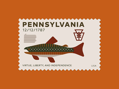 Pennsylvania Stamp fish icon illustration illustrator pennsylvania postage postal stamp symbol trout
