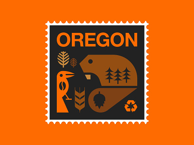 Oregon Stamp beaver crow illustration illustrator nature oregon portland postage stamp tree wheat