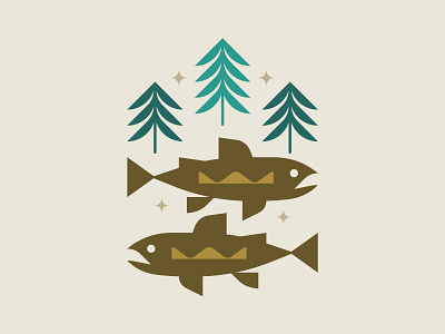 Trout colorado fish illustration stars trees trout