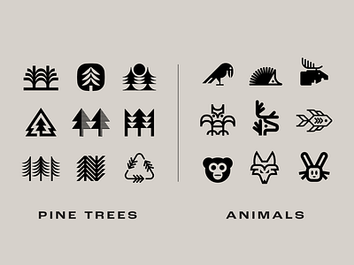 T-shirt design options animals icons nature pine tree symbols t shirt trees
