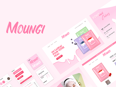 Moungi website design branding design facemask figma figmadesign logo logotype pink product design typography ui website design white