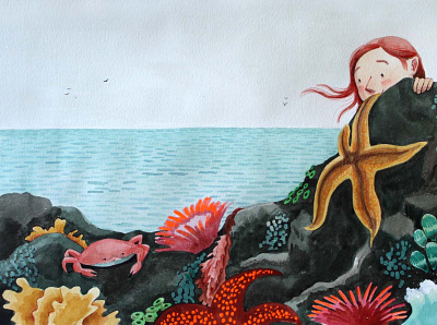 Tidepools character crab illustration painting seaside tidepools