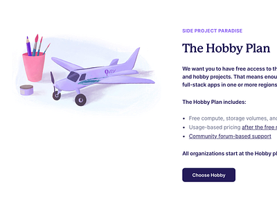 Hobby Plan fly illustration plane pricing tech ui web design