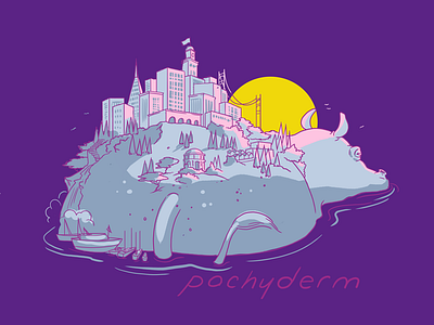 Pachyderm T Design color design drawing graphic hand drawn illustration purple sunset t shirt tech