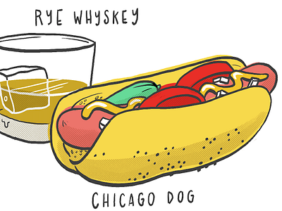 Hot diggity dawg! comic food hot dog illustration. line
