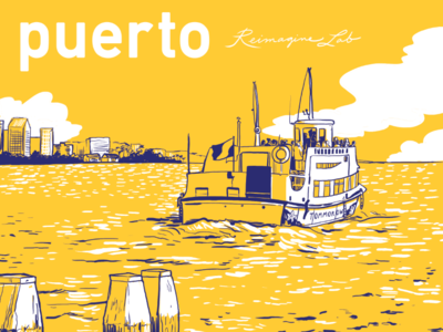 Puerto Poster for Blue Shield boat illustration poster two color