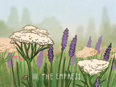 The Empress, Spacious Tarot art botanical drawing flowers hand drawn illustration lavender tarot