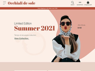 Minimal Fictitious Sunglasses Website design