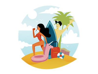 Summer Holiday At The Beach beach character design flat illustration girl illustration palm summer summertime travel travel app vector woman