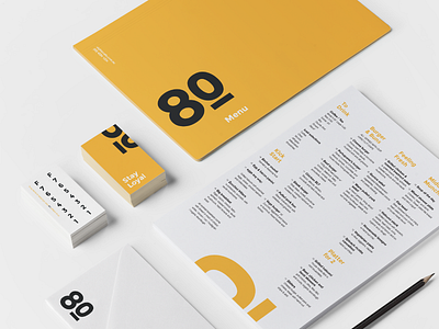 80 Café brand branding cafe menu print print design stationery typography yellow