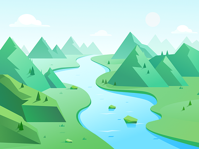 Landscape illustrator mountain，water，landscape，flat