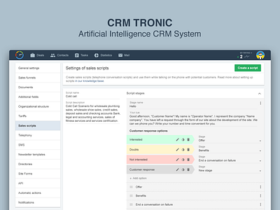 CRM Tronic Settings of Sales Scripts Page crm product design productdesign ui ui ux ui ux design ux design ux ui ux ui design web design webdesign