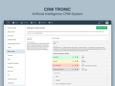 CRM Tronic Settings of Sales Scripts Page