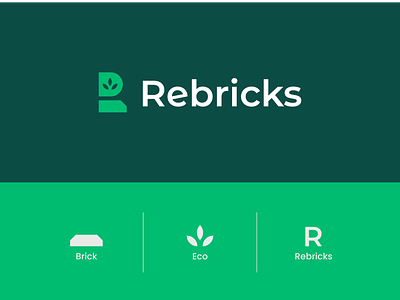 Rebricks - Logo Design🧱 brand brand identity branding bricks building designer eco green lettermark logo logo designer logo mark materials r