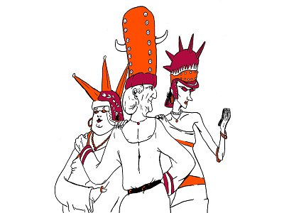 The Three Hats cartoon character design editorial art illustration illustrator ink monochrome photoshop red white